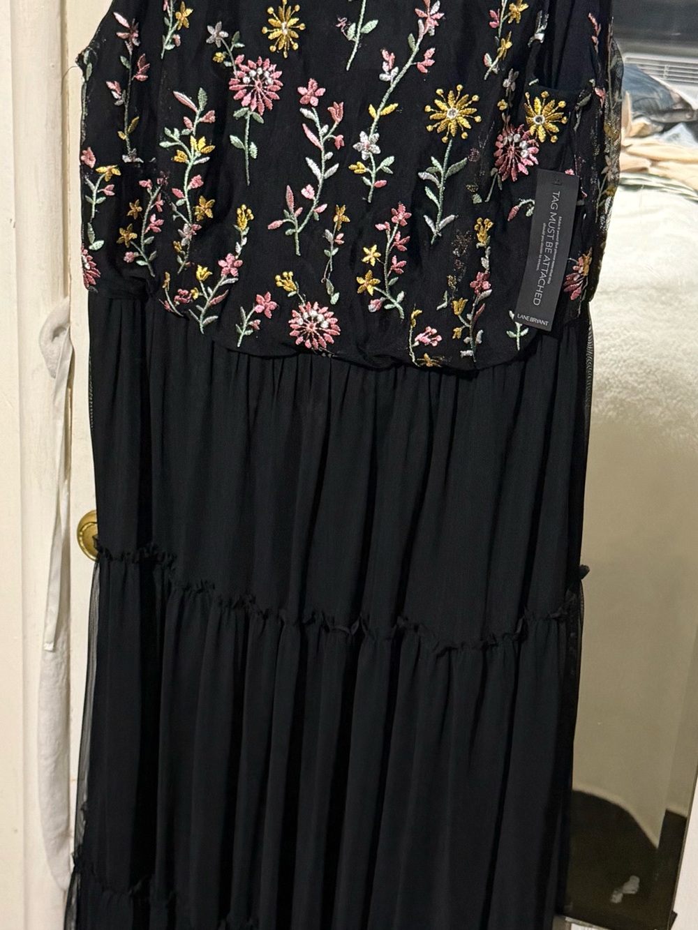 Embroidered Floral Black Maxi Dress